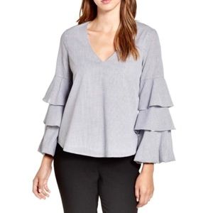 Wayf Micah Gingham Ruffle Bell Sleeve Blouse Size XS